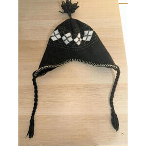 Black Knit Winter Hat with Ear Flaps & Tassel